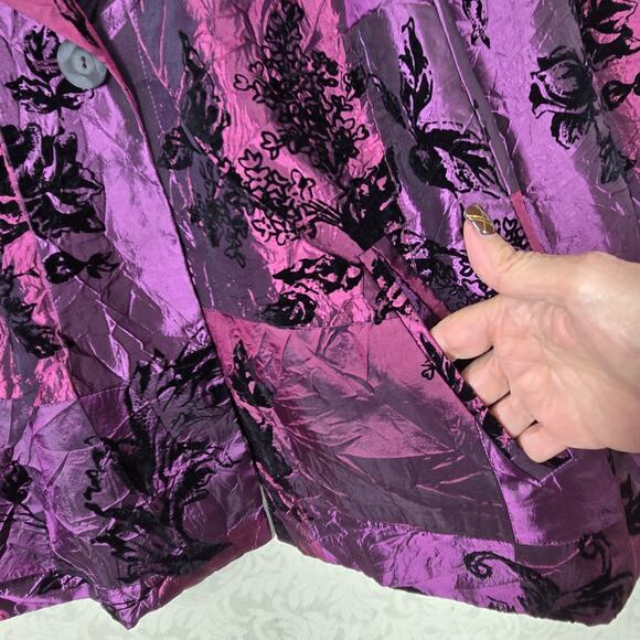 Susan Graver Patchwork Satin Burnout Velvet Jacket sz 2X Purple Black Cocktail - Picture 5 of 16